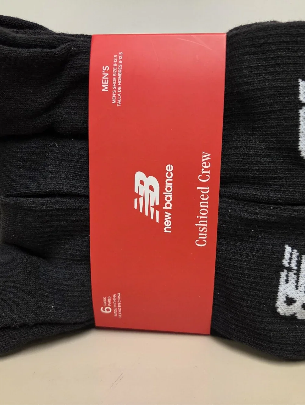 New Balance Black Cushioned Crew Socks with White Logo - 6 Pack